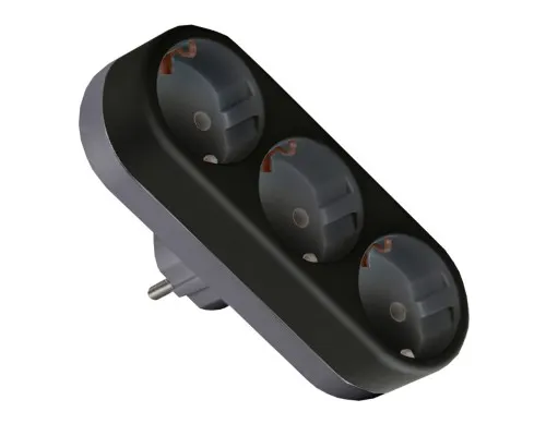 Мережевий розгалужувач EUROELECTRIC X3 16А Black з заземленням (EE-3-16A(black))