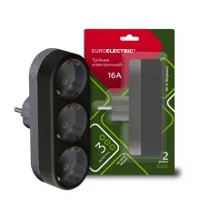 Мережевий розгалужувач EUROELECTRIC X3 16А Black з заземленням (EE-3-16A(black))