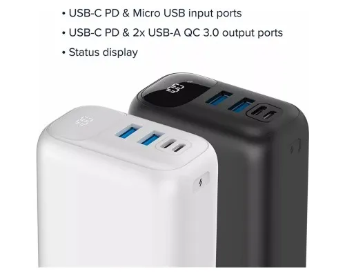 Батарея універсальна Canyon PB-301 30000mAh PD/20W, QC/3.0 (CNE-CPB301W)