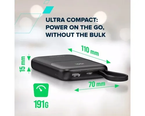 Батарея універсальна Canyon 10000mAh OnPower 101 PD/22.5W built-in cable Black (CNS-CPB101BK)