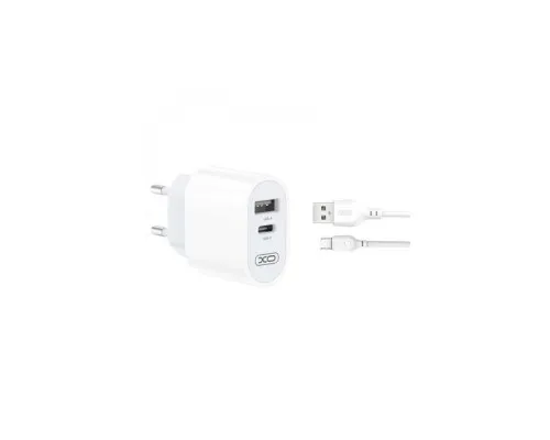 Зарядний пристрій XO L97 (1Type-C/1USB/2.4A) + USB - MicroUSB White (XO-L97-MC)