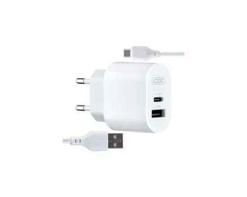 Зарядний пристрій XO L97 (1Type-C/1USB/2.4A) + USB - MicroUSB White (XO-L97-MC)
