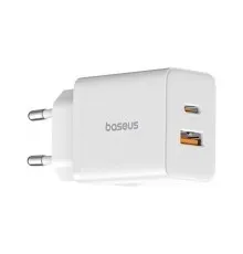 Зарядний пристрій Baseus 1xUSB-C PD30W + 1xUSB QC3.0 white (P10111404213-00)