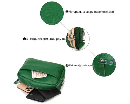 Сумка Vintage Жіноча на плече з натуральної шкіри Зелена (22120)