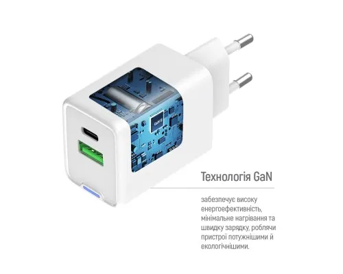Зарядний пристрій ColorWay GaN Mini 30W PD Port PPS USB (Type-C PD + USB QC4.0) cable Type-C (CW-CHS053PDC-WT)