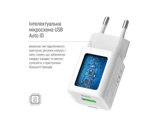 Зарядний пристрій ColorWay GaN Mini 30W PD Port PPS USB (Type-C PD + USB QC4.0) cable Type-C (CW-CHS053PDC-WT)