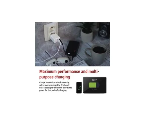 Зарядний пристрій EMOS V02G20 1xUSB-A + 1xUSB-C PD20W GaN (V02G20)