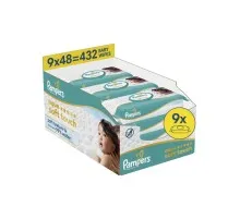 Дитячі вологі серветки Pampers Aqua Soft Touch 9x48 шт (432 шт) (8006530140010)