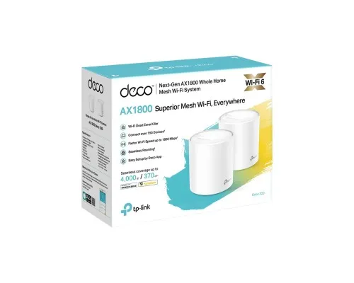 Точка доступу Wi-Fi TP-Link DECO X20 2PK AX1800 1xGE LAN 1xGE WAN MU-MIMO OFDMA MESH (DECO-X20-2-PACK)