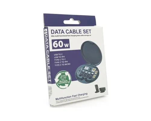 Дата кабель USB charging cable set Treasure box 0.2m 60w black Voltronic (Data Cable Set/60B)