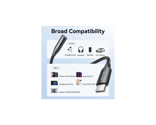 Перехідник USB-C to 3.5mm M black VENTION (BIIBA)