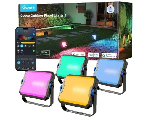 Світильник Govee H8057 Outdoor FLood Lights, 4шт, RGBICWW, WI-FI/Bluetooth, чорний (H8057C11)