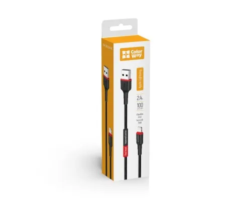 Дата кабель USB 2.0 AM to Lightning 1.0m 2.4А black ColorWay (CW-CBUL064-BK)