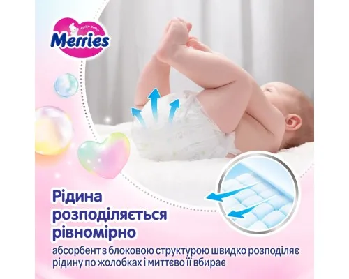Підгузки Merries розмір S (4-8 кг) 62 шт (4901301437709)