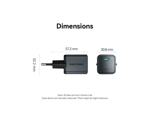 Зарядний пристрій Vention USB-C PD20W GaN gray (FEVH0-EU)