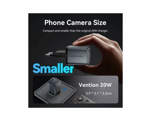 Зарядний пристрій Vention USB-C PD20W GaN gray (FEVH0-EU)