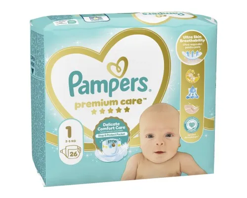 Підгузки Pampers Premium Care Розмір 1 (2-5 кг) 26 шт (8001841104614)