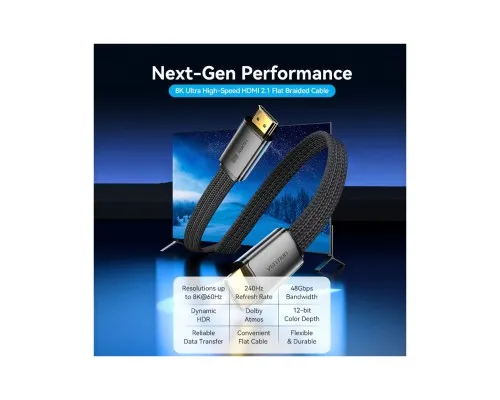 Кабель мультимедійний HDMI M to HDMI M 2.0m V2.1 8K60Hz flat VENTION (ALKBH)