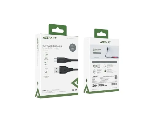 Дата кабель USB 2.0 AM to Micro 5P 1.2m 2.4A TPE C3-09 black Acefast (6974316280880)