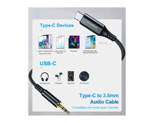 Кабель мультимедійний USB-C to 3.5mm M 1.0m black Choetech (AUX006)