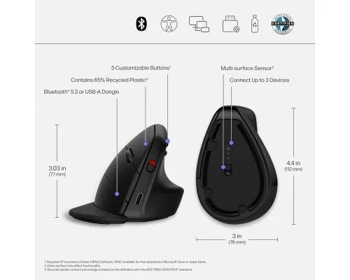 Мишка HP 920 Ergonomic Vertical Wireless/Bluetooth Black (6H1A4AA)
