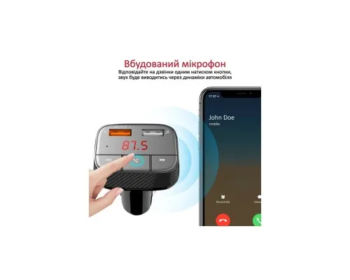 FM модулятор Promate SmarTune 2+ BLUETOOTH 5.0 USB QC 3.0 AUX/SD/USB BLACK (smartune-2+.black)