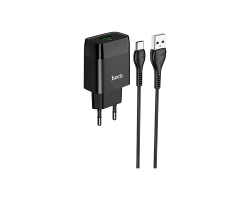 Зарядний пристрій HOCO C72Q Glorious USB QC3.0 + cable USB to USB-C 18W Black (6931474732545)