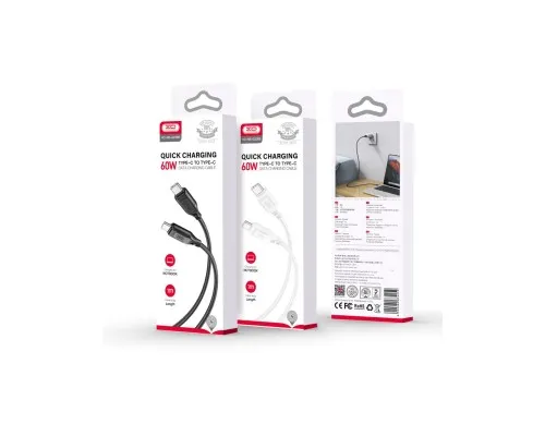 Дата кабель USB-C to USB-C 1.0m 60W braided XO (NBQ236B_White)