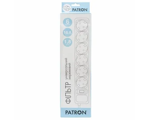 Мережевий фільтр живлення Patron 1.8 m3*1.5mm2 (SP-1662) 6 розеток BLACK (EXT-PN-SP-1662)