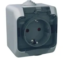 Розетка Schneider Electric CEDAR 2К+С зі шторками та прозорою кришкою серая IP44 (WDE000643)
