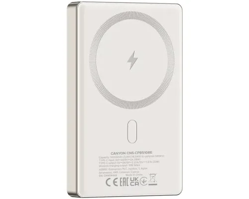 Батарея універсальна Canyon 10000mAh OnPower 510 slim Magsafe PD/20W Beige (CNS-CPB510BE)