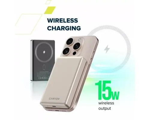 Батарея універсальна Canyon 10000mAh OnPower 510 slim Magsafe PD/20W Beige (CNS-CPB510BE)