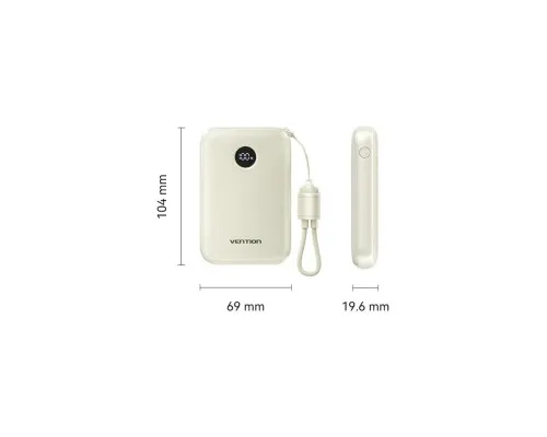 Батарея універсальна Vention 10000mAh 22,5W Fast Charging, USB-A, 2xUSB-C Beige (FKAN0-C)