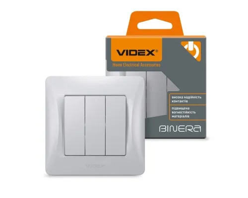 Вимикач Videx BINERA 3кл срібний шовк (VF-BNSW3-SS)