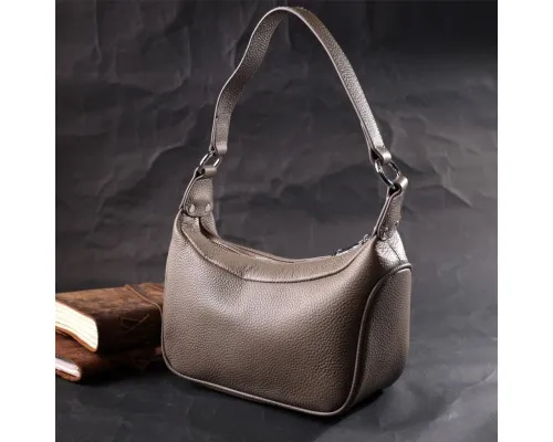 Сумка Vintage Шкіряна жіноча напівкруглого формату з однією ручкою Сіра (22412)