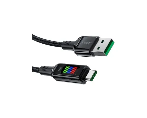 Дата кабель USB 2.0 AM to USB-C 1.2m 3A nylon with LED C7-04 black Acefast (6974316282785)