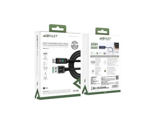 Дата кабель USB 2.0 AM to USB-C 1.2m 3A nylon with LED C7-04 black Acefast (6974316282785)