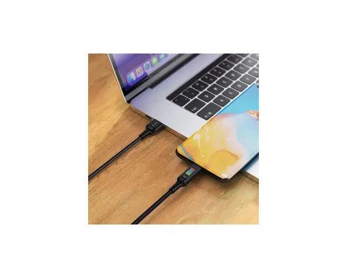 Дата кабель USB 2.0 AM to USB-C 1.2m 3A nylon with LED C7-04 black Acefast (6974316282785)