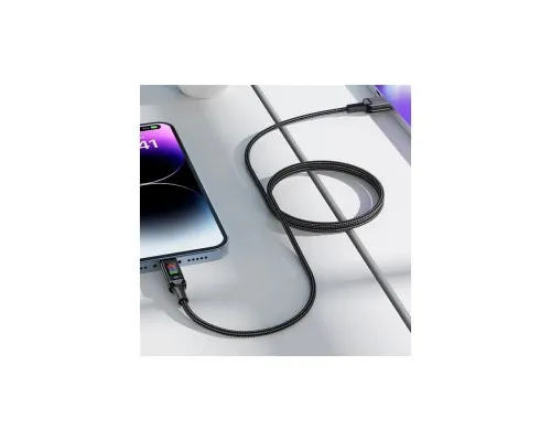 Дата кабель USB 2.0 AM to USB-C 1.2m 3A nylon with LED C7-04 black Acefast (6974316282785)