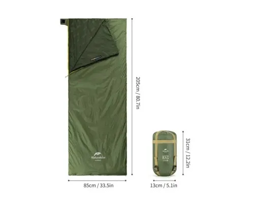 Спальний мішок Naturehike LW180 Mini NH21MSD04, правий, XL, темно-зелений (6975641884378)