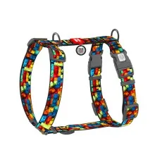 Шлея для собак WAUDOG Nylon анатомічна H-подібна з QR-паспортом "Блоки" пластиковий фастекс, XL (347-4056)