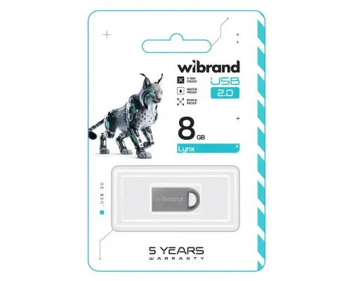 USB флеш накопичувач Wibrand 8GB lynx Silver USB 2.0 (WI2.0/LY8M2S)