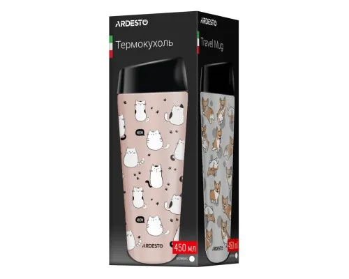 Термокружка Ardesto Coffee Time Animals Cats 450мл, нержавіюча сталь, коричневий (AR2645FC)