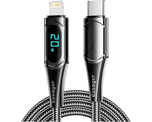 Дата кабель USB-C to Lightning 2.0m 20W Digital Display black Essager (EXCTL-YDA01)