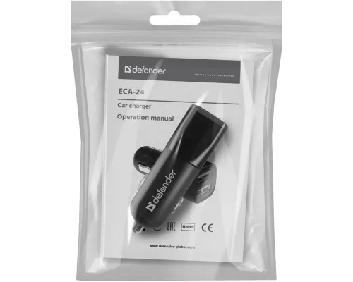 Зарядний пристрій Defender 2xUSB 12W 2.1A ECA-24 (83824)