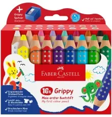Олівці кольорові Faber-Castell XXL Jumbo Grippy акварельні, потовщені, з м'яким грифелем 16 кольорів+стругачка (110645) (33044)