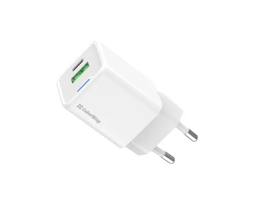 Зарядний пристрій ColorWay USB-C PD20W + 1xUSB QC4.0 white (CW-CHS062PD-WT)