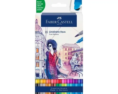 Художній маркер Faber-Castell акварельних двосторонніх Goldfaber Aqua Dual Marker, 18 кольорів (32363)