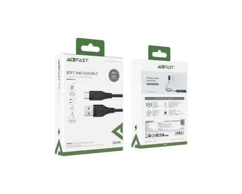 Дата кабель USB 2.0 AM to USB-C 1.2m 3.0A TPE Black Acefast (6974316280866)