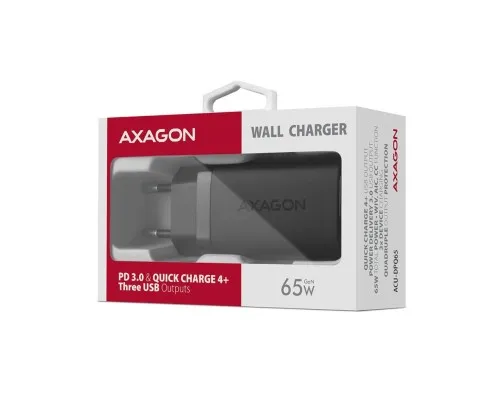 Зарядний пристрій AXAGON 1xUSB + 2xUSB-C 65W QC4+ PD3.0 PPS black (ACU-DPQ65)